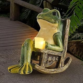 FOXMIS Miniature Frog Garden Statue Mom Dad Gifts Home Decorations Fairy Garden Accessories Outdoor Lights Solar Garden Frog Decor Art Housewarming Gift for Patio,Yard,Lawn Ornament,3.89"x2.36"x3.93