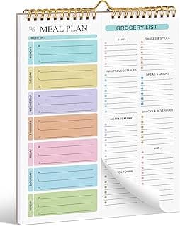 Joyberg Weekly Meal Planner Notebook 8.5x11”, 50 Sheets Weekly Meal Planner Magnetic, Double Helix Meal Planner and Grocery List, Wall-Mountable Menu Planner for Fridge Notepad for Daily & Plan