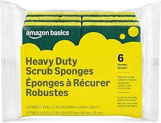 Amazon Basics Heavy Duty Dual-Sided Scrub Sponges, Reusable, 4.4 x 2.7 x 0.8 in, Yellow/Green, 6-Pack
