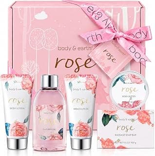 BODY & EARTH Spa Gift Set for Women - Luxurious 5 Pcs Bath and Body Box, Rose Scent, Includes Body Wash, Body Butter, Body Lotion and More, Birthday Christmas Gifts for Mom Self Care Kit for Her
