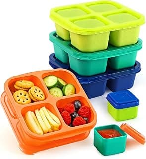 2 Leakproof Dip Cups, 4-Compartment Reusable Divided Food Containers for School, Work, Travel