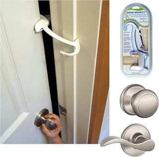 DOOR MONKEY Child Proof Door Lock & Pinch Guard - For Door Knobs & Lever Handles - Easy to Install - No Tools or Tape Required - Baby Safety Door Lock For Kids - Very Portable - Great for Dogs & Cats | Easy to install without tools or tape, Prevents pinch injuries, Safe for kids and pets, Operable from both sides, Portable