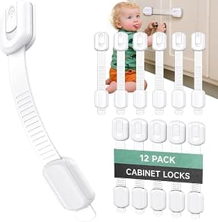 Infinno Cabinet Locks for Baby Proofing, Child Safety Latches, 12 Pack | No drill 3M adhesive, heavy duty hold, fits drawers, cupboards and fridge, installs in minutes, keeps toddlers and pets out