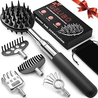 Telescoping Back Scratcher with 5 Detachable Heads, Gifts for Men Dad Black | 10-31'' Reach,Stainless Steel, Non-Slip Grip, Birthday Gifts for Men Women, Christmas Stocking Stuffers, White Elephant Gifts