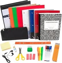 Middle and High School Supplies Kit for Boys, Girls | Home, School Classroom Must Haves Essentials Kit for 5th - 12th Grade Includes Notebooks, Folder, Pencils, Earbuds, Notepad, Binder