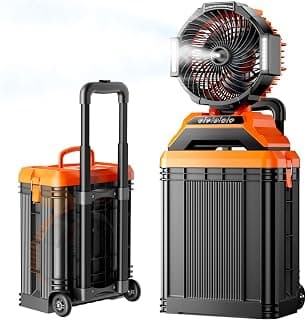 40000mAh Portable Misting Fan, 62H Max Runtime Rechargeable Mister Fan with 15L Bucket, Retractable Handle, Wide-Angle Oscillating Mist Fan for Outside Patios Golf Sports Camping Essentials