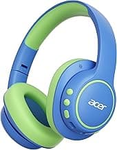 Acer Kids Bluetooth Headphones, Over Ear Headphone for Kids with Mic, 75H Playtime, 85dBA Safe Volume, Bluetooth 6.0, USB C Fast Charging, Toddler Headphones for iPad/Tablet/Travel/School-Blue Green