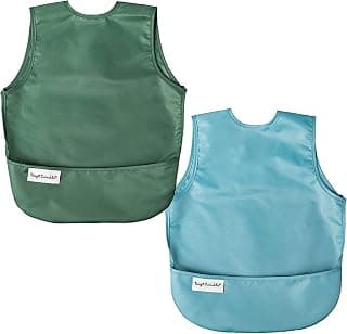 Tiny Twinkle Mess Proof Baby Bibs | 2 Pack Waterproof Toddler Bib for Eating | Baby Apron for Feeding, Machine Washable, Perfect Shower Gift (Slate Olive, 6–24M)