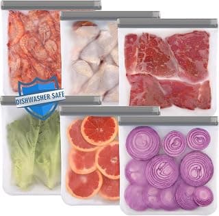 Food-Grade Material, Leakproof, Freezer Safe, Reusable 1 Gallon Bags, for Marinating Meats, Cereal, Vegetables, Gray