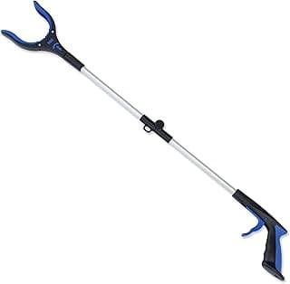 RMS 34 Inch Extra Long Reacher Grabber - Foldable with Rotating Jaw (Blue) | Mobility Aid Reaching Tool to retrieve household items from floors, shelves, vehicles and tight spaces