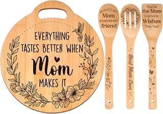 Gifts for Mom - Cute Engraved Bamboo Cutting Board Set, Perfect Mom Birthday Gifts from Daughter/Son, Christmas Mothers Day Birthday Gifts for Mom Mother, Home and Kitchen Decor