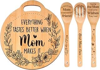Gifts for Mom - Cute Engraved Bamboo Cutting Board Set, Perfect Mom Birthday Gifts from Daughter/Son, Christmas Mothers Day Birthday Gifts for Mom Mother, Home and Kitchen Decor