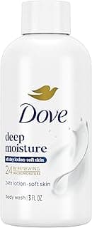 Body Wash Deep Moisture for 24hr Lotion-Soft Skin Moisturizing Skin Cleanser with No Sulfates No Parabens 3 oz | Dove Deep Moisture Body Wash hydrates dry skin for 24 hours with a sulfate-free formula and MicroMoisture technology.