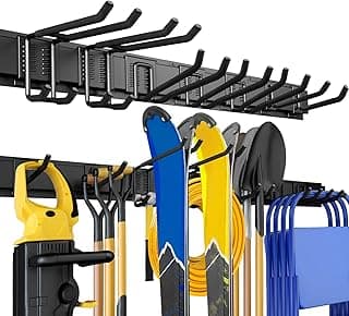 This Solves the Problem: 48" Garage Tool Organizer Wall Mount, 440lbs Garden Garage Storage Garage Organization with Adjustable Heavy Duty Hanging Hooks, Yard Rack Hanger System Shovel Rake Broom Ladder Holder, Men Gift