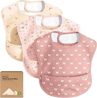 Easy to Put On & Clean, Toddler Feeding Bibs with Large Food Catcher Pocket, Mess-Proof Baby Eating Essentials, Food-Grade