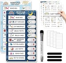 2 in 1 Bedtime/Morning Routine Chart for Kids Toddlers, Magnetic Chore Chart for Kids, Cute Visual Schedule for Kids Schedule Board for Home, Kids Checklist to Do List ADHD Tools for Kids
