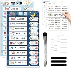 2 in 1 Bedtime/Morning Routine Chart for Kids Toddlers, Magnetic Chore Chart for Kids, Cute Visual Schedule for Kids Schedule Board for Home, Kids Checklist to Do List ADHD Tools for Kids