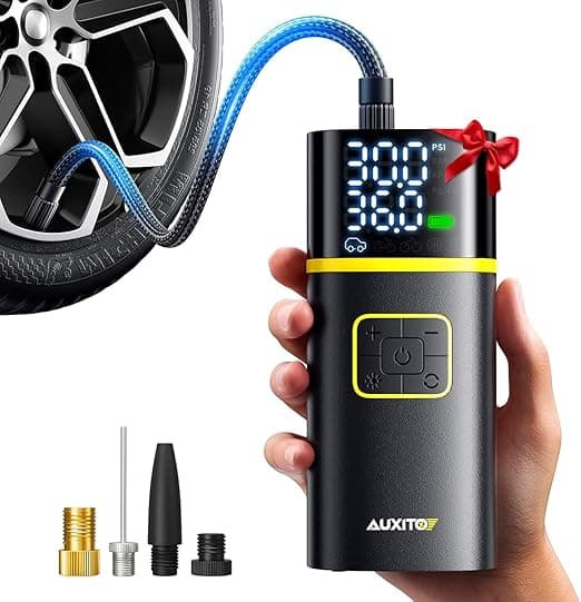 Price Drop: AUXITO AS1 Tire Inflator Portable Air Compressor - 150PSI Bike Pump 1Min Fast Inflate with Tire Pressure Gauge, 5200 mAh, LED Light, Car Accessories Air Pump for Auto, Moto, Bike Car Gifts for Men