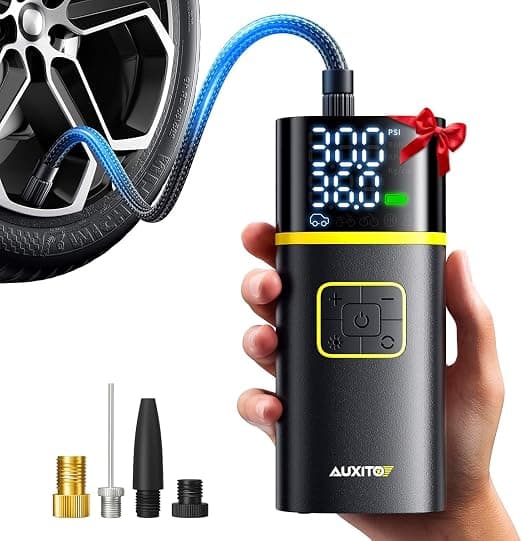 Price Drop: AUXITO AS1 Tire Inflator Portable Air Compressor - 150PSI Bike Pump 1Min Fast Inflate with Tire Pressure Gauge, 5200 mAh, LED Light, Car Accessories Air Pump for Auto, Moto, Bike Car Gifts for Men