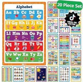 Educational Learning Posters for Toddlers 1-3 - 20pc Classroom Toddler Learning Posters - 16” x 11” Classroom Decor, Back to School Teacher Supplies - Kindergarten Preschool Classroom Must Haves