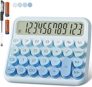 DECKLIT Battery Desk Calculator - 12 Digit Extra Large 5-Inch LCD Display, Big Buttons Easy to Press, 15 Tilt Screen (Ice Blue)