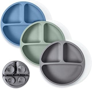 WeeSprout Suction Plates with Lids for Babies & Toddlers - 100% Silicone, Dinnerware Stays Put, Divided Design for Picky Eaters, Microwave & Dishwasher Friendly, 3 Pack