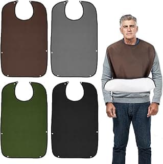 Adult Bibs for Men, 4-Pack 18"x30" Reusable Waterproof with Optional Crumb Catcher, Adult Bibs for Eating, Gifts for Elderly Men, Seniors and Adults with Special Needs