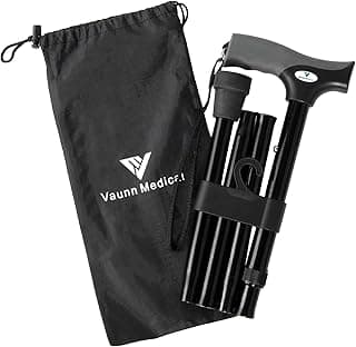 FSA/HSA Eligible, Vaunn Medical Easy Grip Height Adjustable Folding Cane/Walking Stick with Strap/Pouch- Compact, Portable, and Safe Walking Assistant- Non-Slip Grip Handle- Men, Women, Elderly