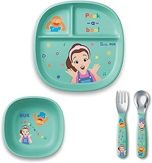 NUK Ms Rachel Tableware Set, Toddler Plate and Bowl, and Toddle Utensils - Fork and Spoon, Kids Dining Set, BPA-Free, Dishwasher-Safe