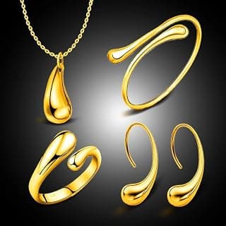 4Pcs Fashion Teardrop Jewelry Set For Women Simple Ring Necklace Bracelet Earrings Set For Banquet Wedding Jewelry