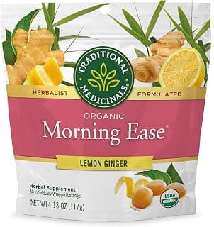 Traditional Medicinals Organic, Morning Ease Lozenges, Lemon Ginger - Supports Pregnancy Nausea Relief & Morning Sickness Associated with Normal Pregnancy - 30 Individually Wrapped Lozenges