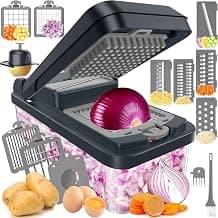 12-in-1 Vegetable Chopper with 7 Blades, Food Veggie Cutter, Mandoline Gray | Kitchen Slicer Dicer for Onion, with Food Container, Finger Guard for Chopping, Slicing, Shredding, and Mincing,Non-slip Base