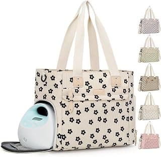Pritent Baby Diaper Bag Tote,Waterproof Maternity Breast Pump Bags for Mom | Mommy Maternity Bag with 14'' Laptop Sleeve,Waterproof, Travel Baby Bag for Boys & Girls, Hospital Labor and Delivery Flower