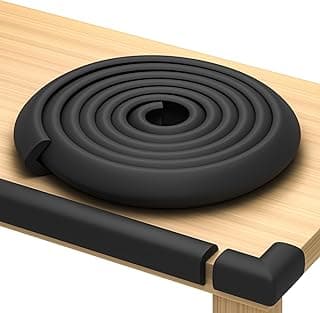 Baby Proof Corners and Edges with Furniture Corner & Edge Safety Bumpers, Impact-Absorbent 18ft Bumper & 8 Foam Corner Protectors, Cushy, Thick, Odorless Table Edge Protectors for Baby, Child | Black