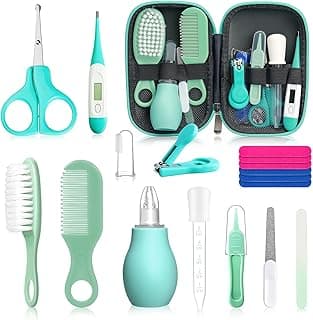 Qunlions life Baby Grooming Kit for Boys Girls Safety Newborn Nursery Essentials Grooming Set Gift for First-time Parents, Green 18 in 1