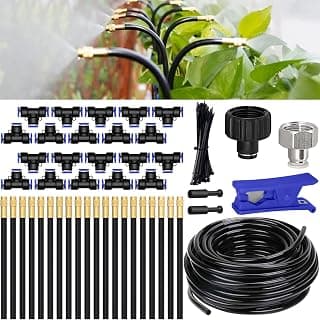 65.6FT/20M Drip Irrigation System, 360° Bendable Irrigation System for Garden, Garden Watering System with Quick Connector and Adjustable Nozzles, Drip Irrigation Kit for Greenhouse, Yard, Plants