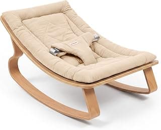 Comfy Cubs Baby Rocker for Ages 0-24 Months - Wooden Baby Recliner with Soft Removable Quilted Muslin Cotton Cushion - Designed in the US Infant Rocking Chair Supports up to 30 lbs - Sand