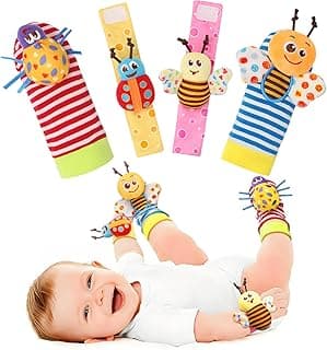 Bloobloomax Wrist Rattle Socks and Foot Finder Set, Infant Girl Boy Toys for Babies 0-36 Months, Newborn Hand & Foot Toys for 0 to 3 Years, Baby Shower Gifts Set Mother's Day Gift