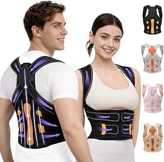Posture Corrector for Women and Men, 5 Full Back Support Brace Rods, FSA&HSA Eligible, Adjustable Shoulder Straightener, Improving Hunchback Posture, Upper and Lower Back, Neck Pain Relief, Medium