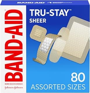 BAND-AID Brand Tru-Stay Sheer Adhesive Bandages, Assorted Sizes, 80 Count | Dependable Lightweight Protection, Sterile Wound Care for Minor Cuts & Scrapes, First Aid Kit Essential, Flexible Comfort