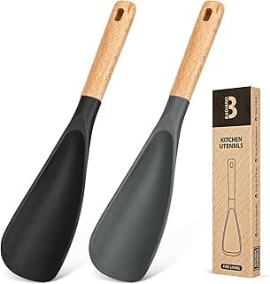 Badiano Silicone Cooking Spoon for Nonstick Cookwares, Multi-function,11.4" | Great for Cooking and Serving, Sturdy BPA-Free Matte Silicone, Wood Handle Spoon for Mixing, Scoop, and Scrape, Black & Grey