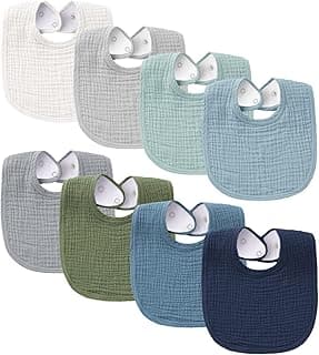 8-Pack Muslin Baby Bibs, Adjustable Fit for Drooling and Teething