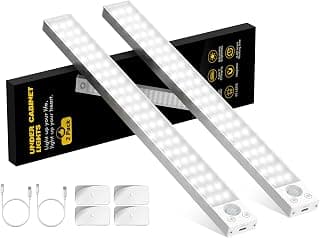 Under Cabinet Lights 14.5 Inch,Under Cabinet Lighting 63LEDS 2500mAh,Motion Sensor Light Indoor Rechargeable Battery Operated,Dimmable Under Counter Lights for Kitchen,Drawers,Wardrobe,Stair Bedroom