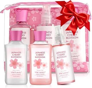 Bath and Body Travel Gift Set, 3pcs Travel Size Shower Gel Body Lotion Fragrance Mist Christmas Birthday Gift TSA-Friendly for On-the-Go Self-Care (3PCS, Japanese Cherry Blossom)