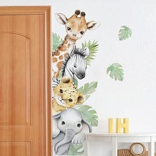44.88×11.75 Inch Jungle Safari Animal Wall Decals Watercolor Forest Elephant Lion Monkey Stickers Kids Wall Decor for Nursery Playroom Bedroom Classroom Kindergarten