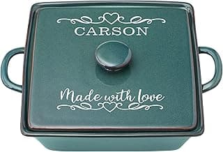 Let's Make Memories Personalized Made With Love Stoneware Casserole Dish with Lid - For Mothers Day - For Mom Grandma Wife Mother in Law - Cookware - For Her - Casserole Dish with Lid - Teal