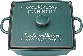 Let's Make Memories Personalized Made With Love Stoneware Casserole Dish with Lid - For Mothers Day - For Mom Grandma Wife Mother in Law - Cookware - For Her - Casserole Dish with Lid - Teal