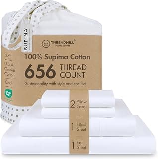 Threadmill American Supima King Size Sheets Set | 656 Thread Count 4 Piece Luxury Bed Sheets for King Size Mattress | 5 Star Hotel Quality Sheets with Elasticized Extra Deep Pocket | White Sheets