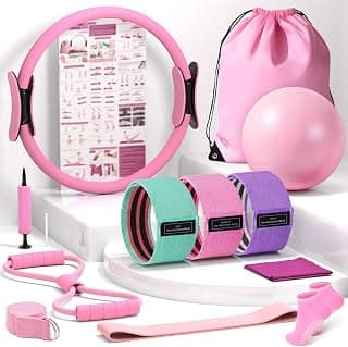 Pilates Kit for Home Workout, All-in-One Yoga Pilates Equipment with 14.5" Pilate Ring and Small Exercise Ball Set, Pilates Essentials for Women at Home