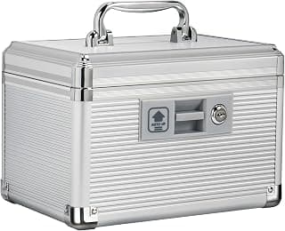 Medicine Lock Box with Key, Alluminum Alloy Box for Medication,First Aid Box with a Removeable Tray to Store Medicines & Pills for Home&Travel,Silver 10 * 6.89 * 6.89 Inch